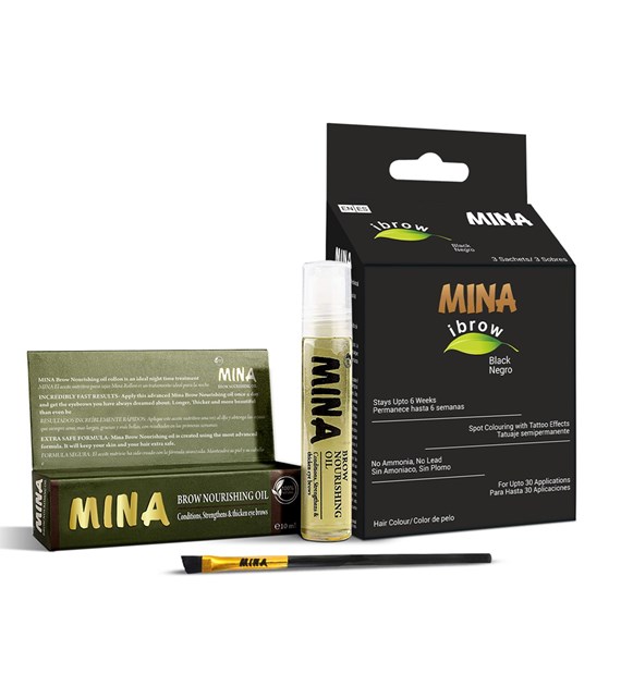 MINA ibrow BLACK Tint Kit with Nourishing Oil & Brush, Mina