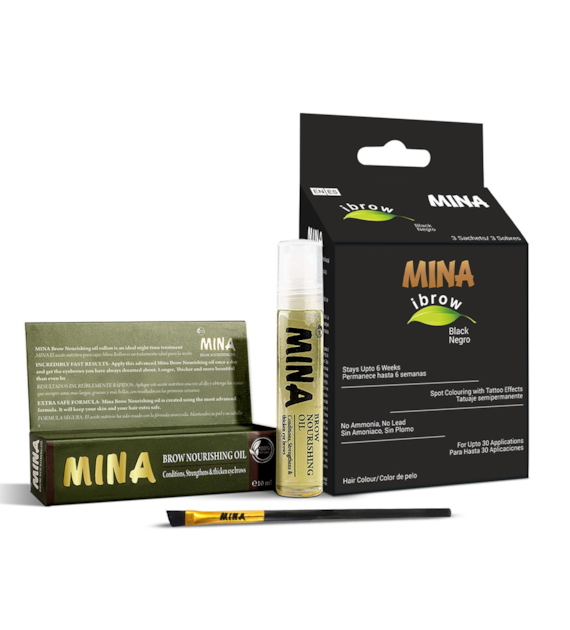MINA ibrow BLACK Tint Kit with Nourishing Oil & Brush, Mina