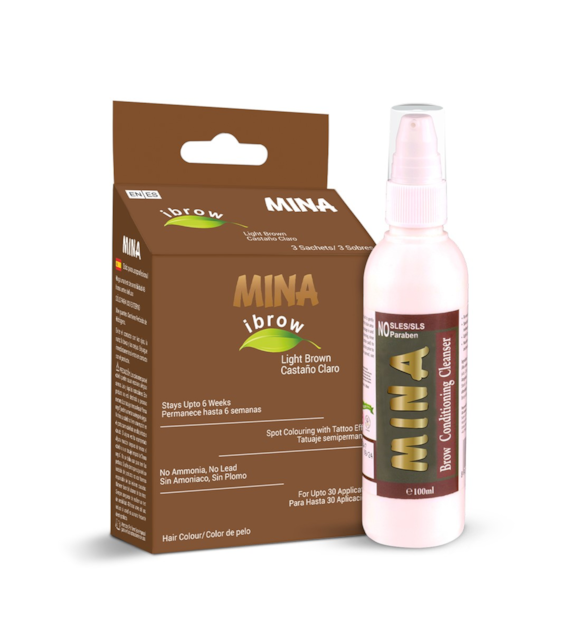 Ibrow light Brown TintKit and Cleanser Combo, Mina