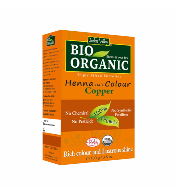 Bio ORGANIC Henna Hair Colour Copper, 100g, Indus Valley