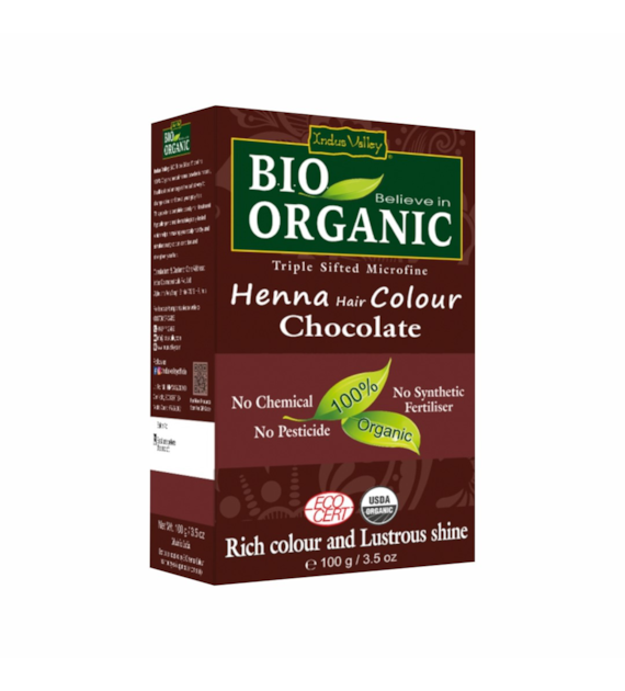 Bio ORGANIC Henna Hair Colour Chocolate, 100g, Indus Valley