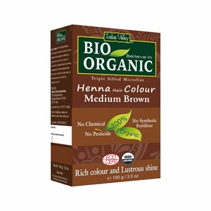 Bio ORGANIC Henna Hair Colour Medium Brown, 100g, Indus Valley