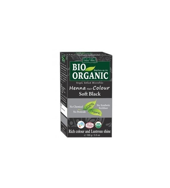 Bio ORGANIC Henna Hair Colour Soft Black, 100g, Indus Valley