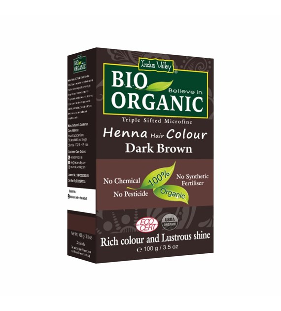 Bio ORGANIC Henna Hair Colour, Dark Brown, 100g, Indus Valley