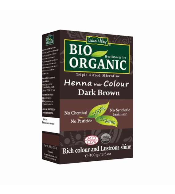 Bio ORGANIC Henna Hair Colour, Dark Brown, 100g, Indus Valley