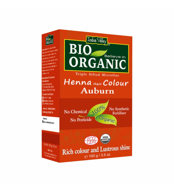 Bio ORGANIC Henna Hair Colour Aburn, 100g, Indus Valley