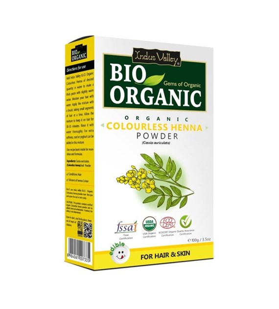 Bio Organic Colourless Henna Leaf Powder, 100g, Indus Valley