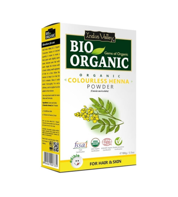 Bio Organic Colourless Henna Leaf Powder, 100g, Indus Valley