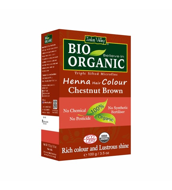 Bio ORGANIC Henna Hair Colour, Chestnut Brown, 100g, Indus Valley