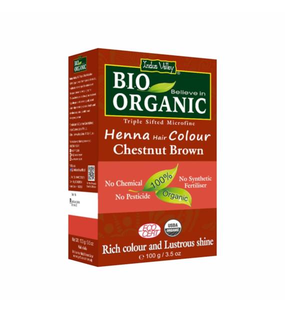 Bio ORGANIC Henna Hair Colour, Chestnut Brown, 100g, Indus Valley