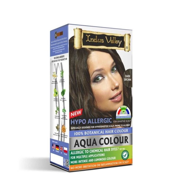 100% Botanical Aqua Colour For Sensitive and Allergy Prone Scalp - Dark Brown, 220g, Indus Valley