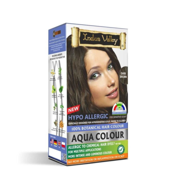 100% Botanical Aqua Colour For Sensitive and Allergy Prone Scalp - Dark Brown, 220g, Indus Valley