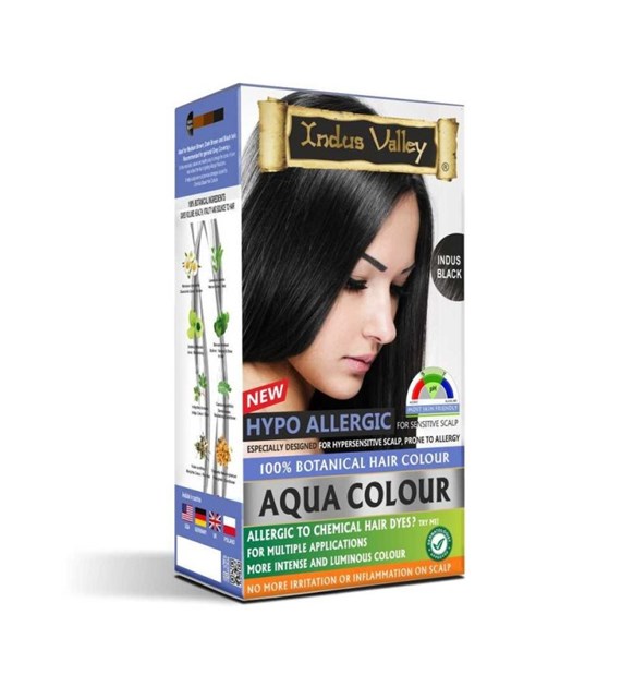 100% Botanical Aqua Colour For Sensitive and Allergy Prone Scalp - Indus Black, 220g, Indus Valley