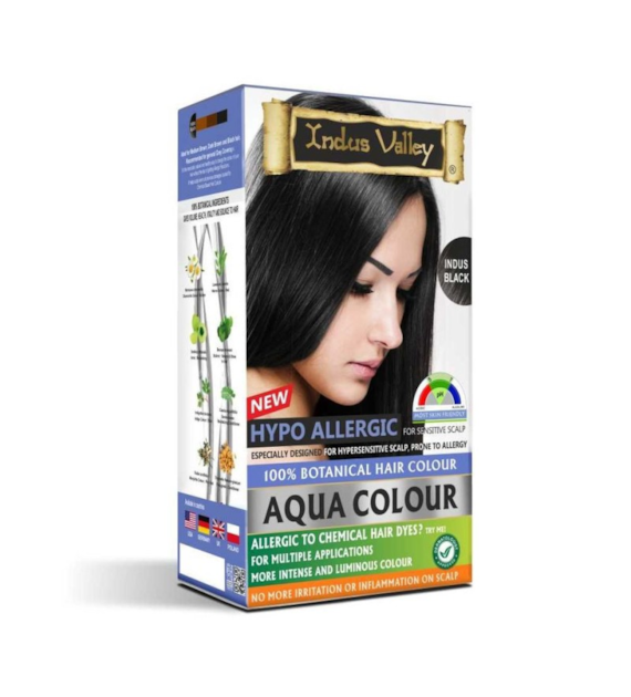 100% Botanical Aqua Colour For Sensitive and Allergy Prone Scalp - Indus Black, 220g, Indus Valley