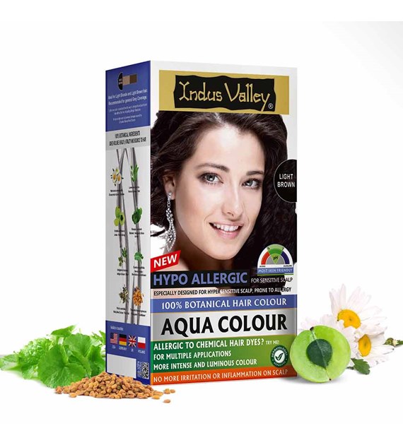 100% Botanical Aqua Colour For Sensitive and Allergy Prone Scalp - Light brown, 220g, Indus Valley