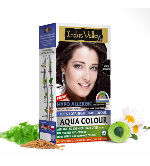 100% Botanical Aqua Colour For Sensitive and Allergy Prone Scalp - Light brown, 220g, Indus Valley