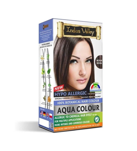 100% Botanical Aqua Colour For Sensitive and Allergy Prone Scalp - Medium Brown, 220g, Indus Valley