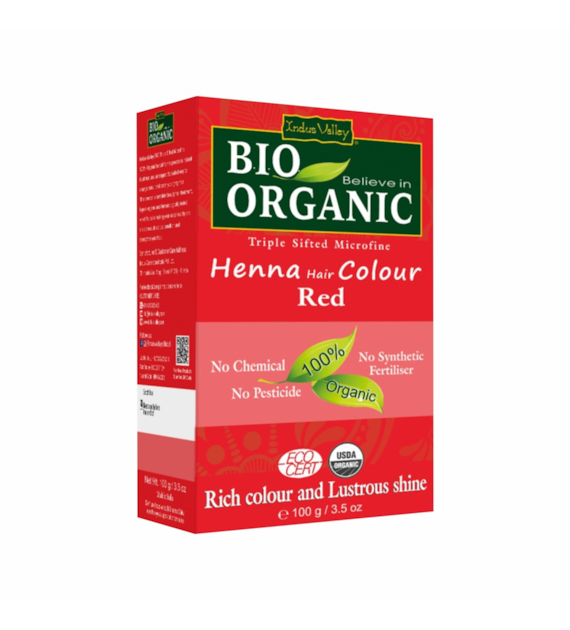 Bio ORGANIC Henna Hair Colour, Red, 100g, Indus Valley