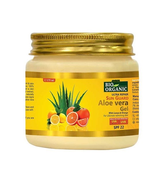 Bio Organic Ultra Repair Sun Guard Aloe Vera Gel With Lemon & Orange, 175ml, Indus Valley