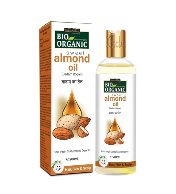 Bio Organic Sweet Almond Oil for Hair and Skin, 200ml, Indus Valley