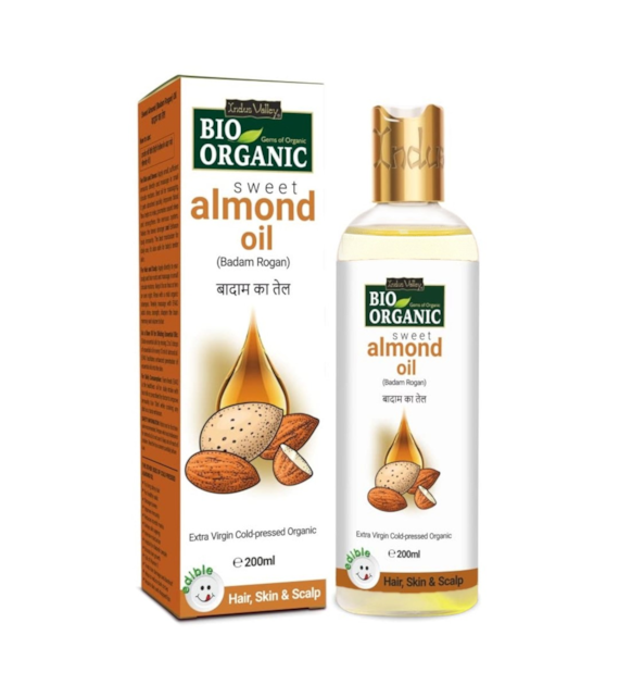 Bio Organic Sweet Almond Oil for Hair and Skin, 200ml, Indus Valley