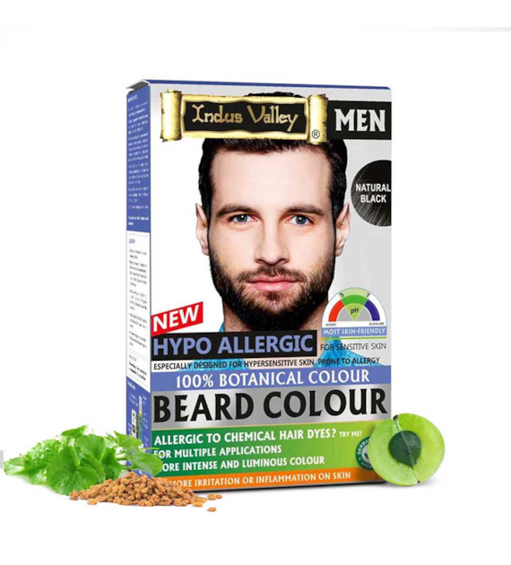 Hypo Allergic Beard Colour Black - (100g + 15ml), Indus Valley