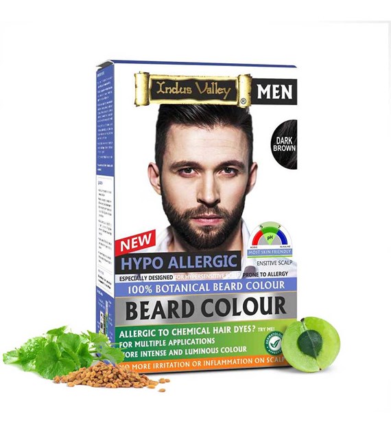 Hypo Allergic Beard Colour Dark Brown - (100g + 15ml), Indus Valley