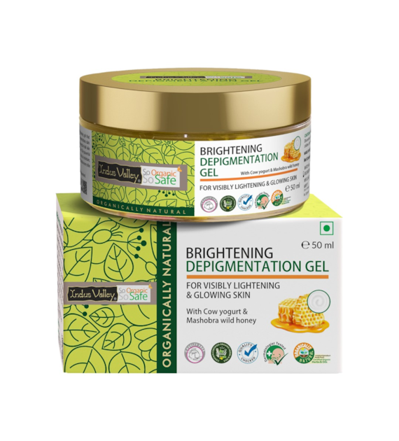 Brightening Depigmentation Gel for Reducing Pigmentation, Dark Spots and Blemishes With Cow Yogurt & Mashobra Honey, 50ml, Indus Valley