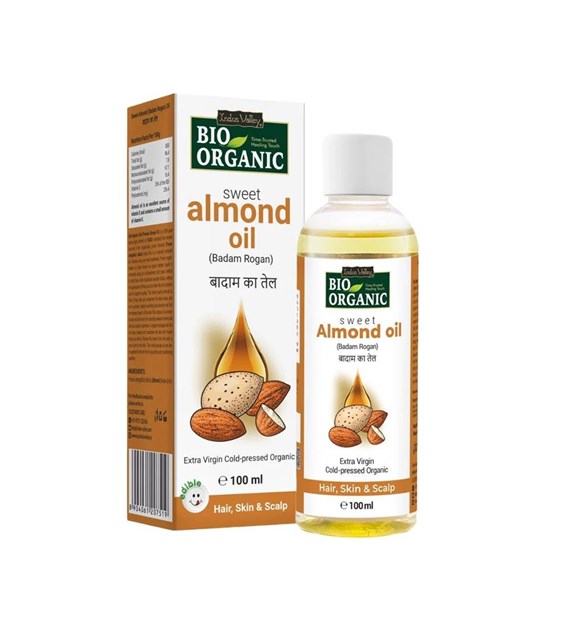 Bio Organic Sweet Almond Oil for Hair and Skin, 100ml, Indus Valley