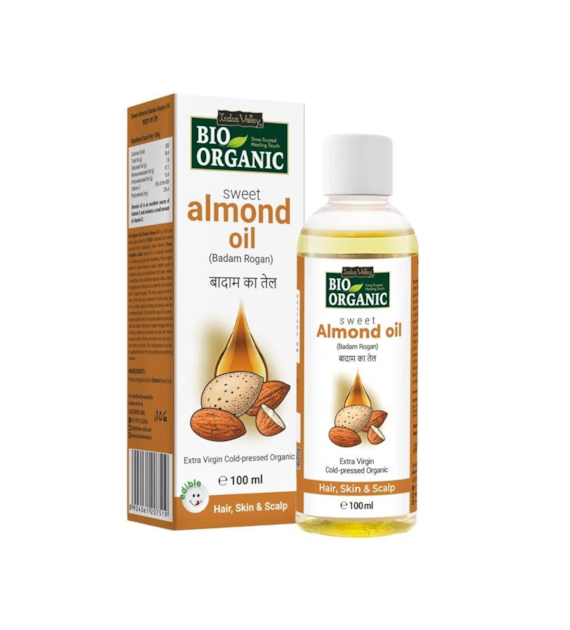 Bio Organic Sweet Almond Oil for Hair and Skin, 100ml, Indus Valley