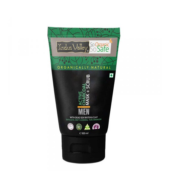 Men Active Charcoal Face Mask & Scrub 2-in-1, 100ml, Indus Valley