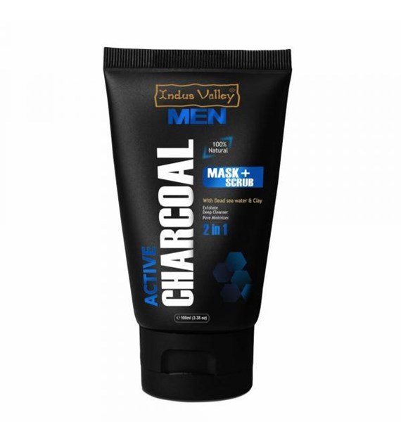 Men Active Charcoal Face Mask & Scrub 2-in-1, 100ml, Indus Valley