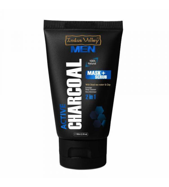 Men Active Charcoal Face Mask & Scrub 2-in-1, 100ml, Indus Valley