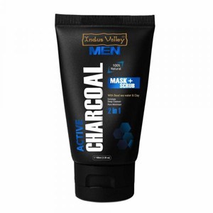 Men Active Charcoal Face Mask & Scrub 2-in-1, 100ml, Indus Valley