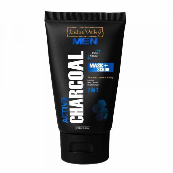 Men Active Charcoal Face Mask & Scrub 2-in-1, 100ml, Indus Valley