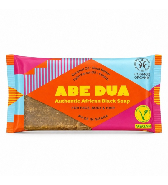 Authentic African Black Soap from Ghana, vegan, with COCONUT OIL and SHEA BUTTER, COSMOS ORGANIC, 100 g, ABE DUA
