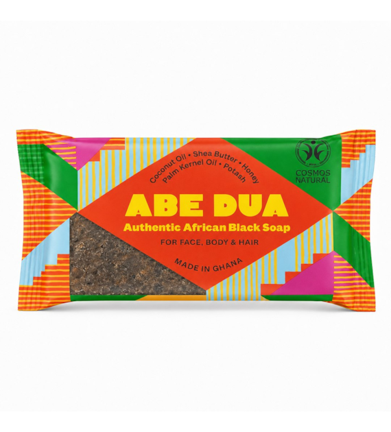 Authentic African Black Soap from Ghana, COCONUT OIL, SHEA BUTTER and HONEY, COSMOS NATURAL, 100 g, ABE DUA